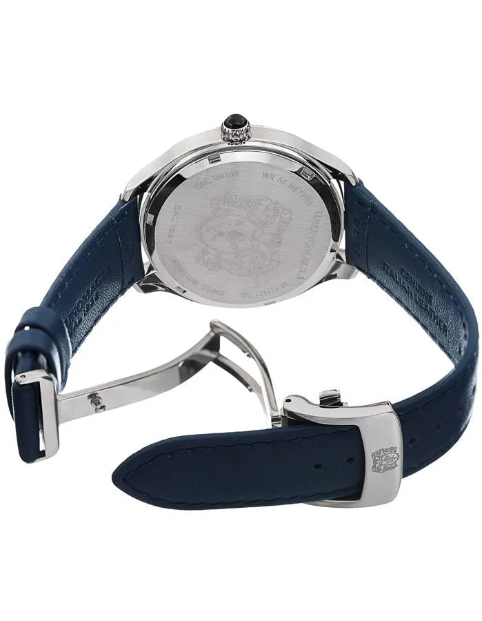 Bruno Magli Mens Luca Stainless Steel Watch- Perforated Band - Blue