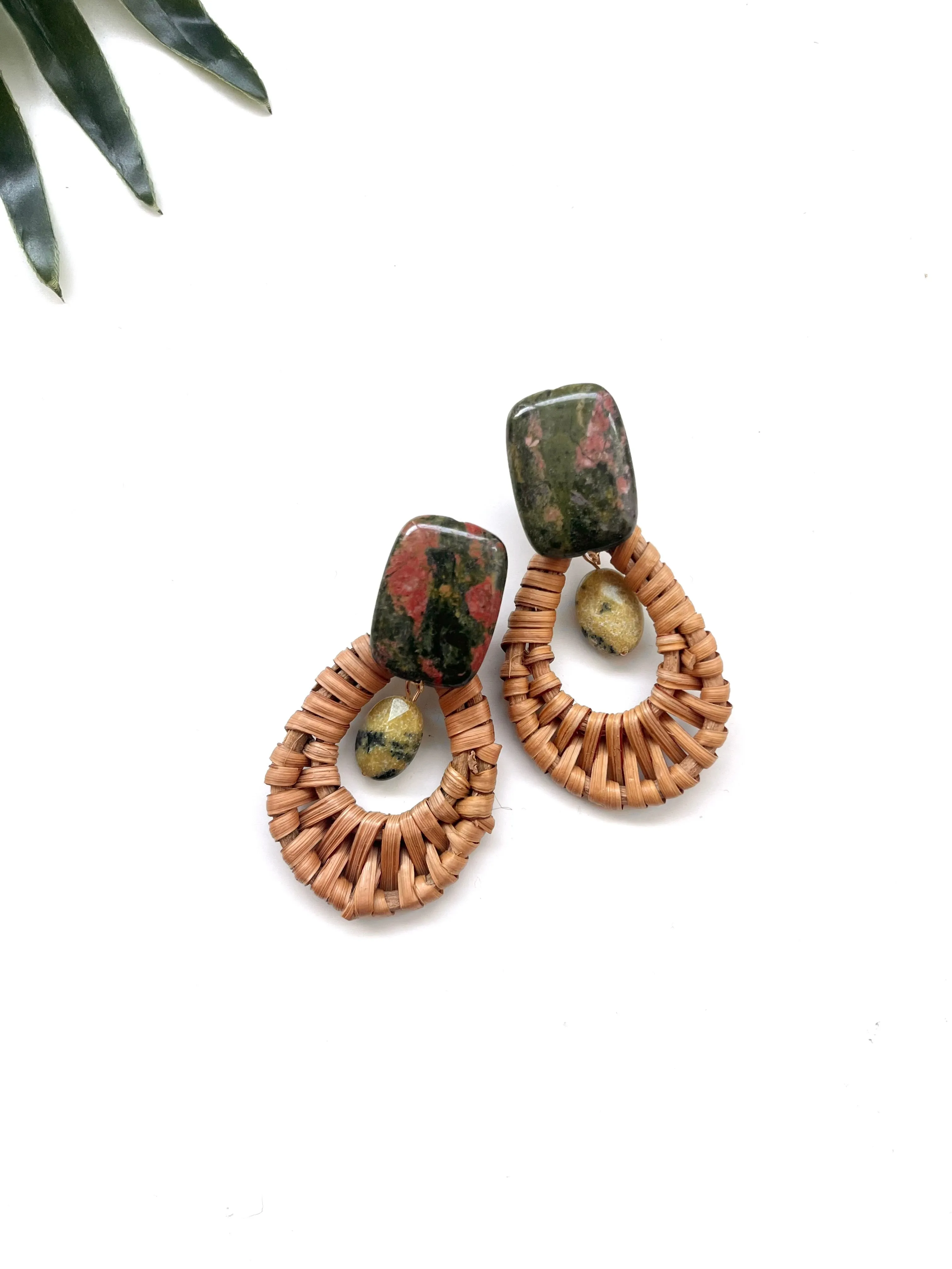 cabana earrings - unakite