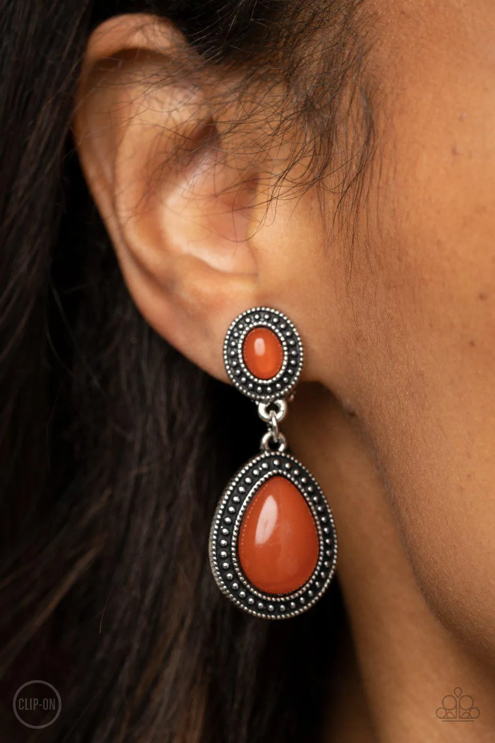 Carefree Clairvoyance Orange Opal Clip-On Earrings - Paparazzi Accessories