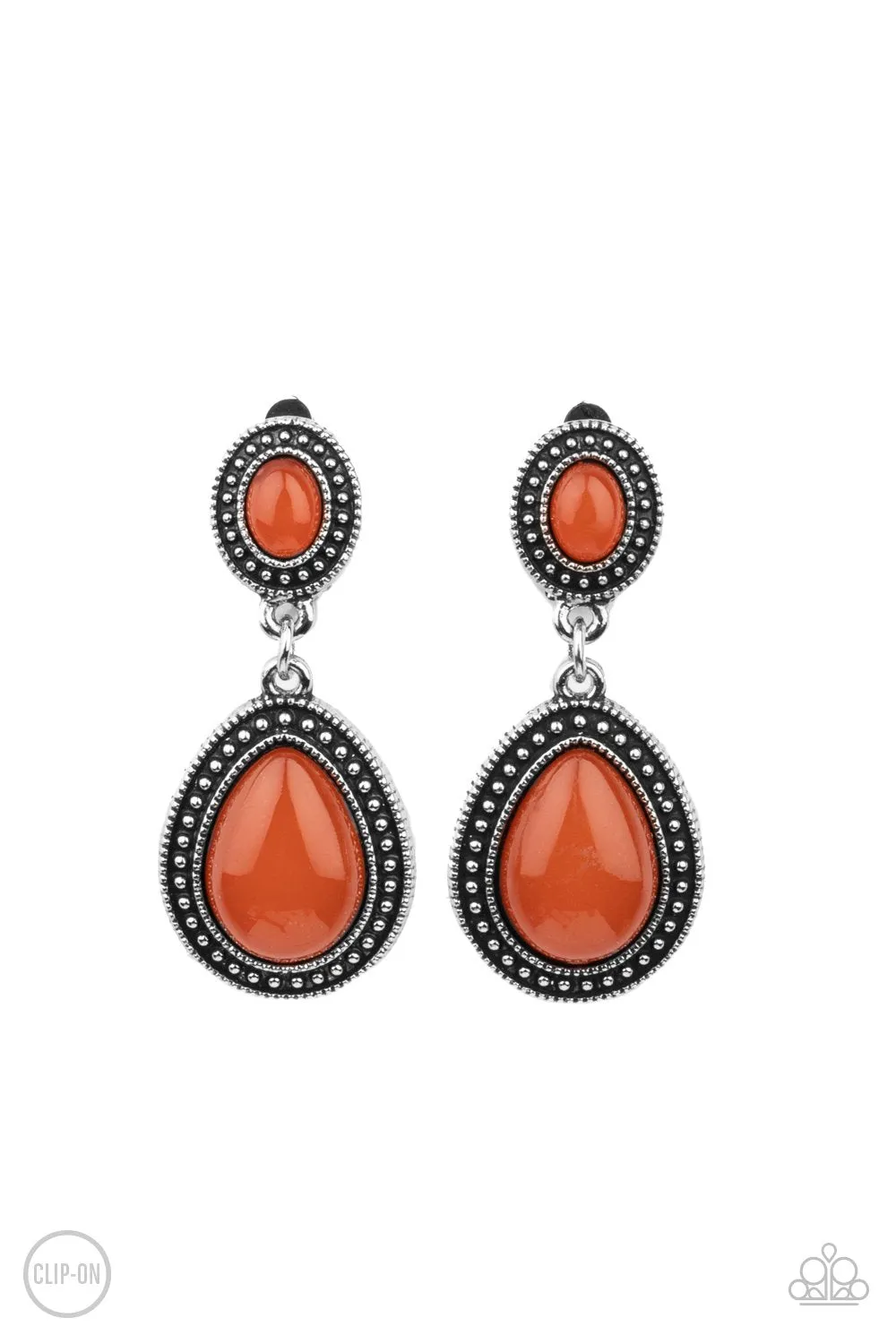 Carefree Clairvoyance Orange Opal Clip-On Earrings - Paparazzi Accessories