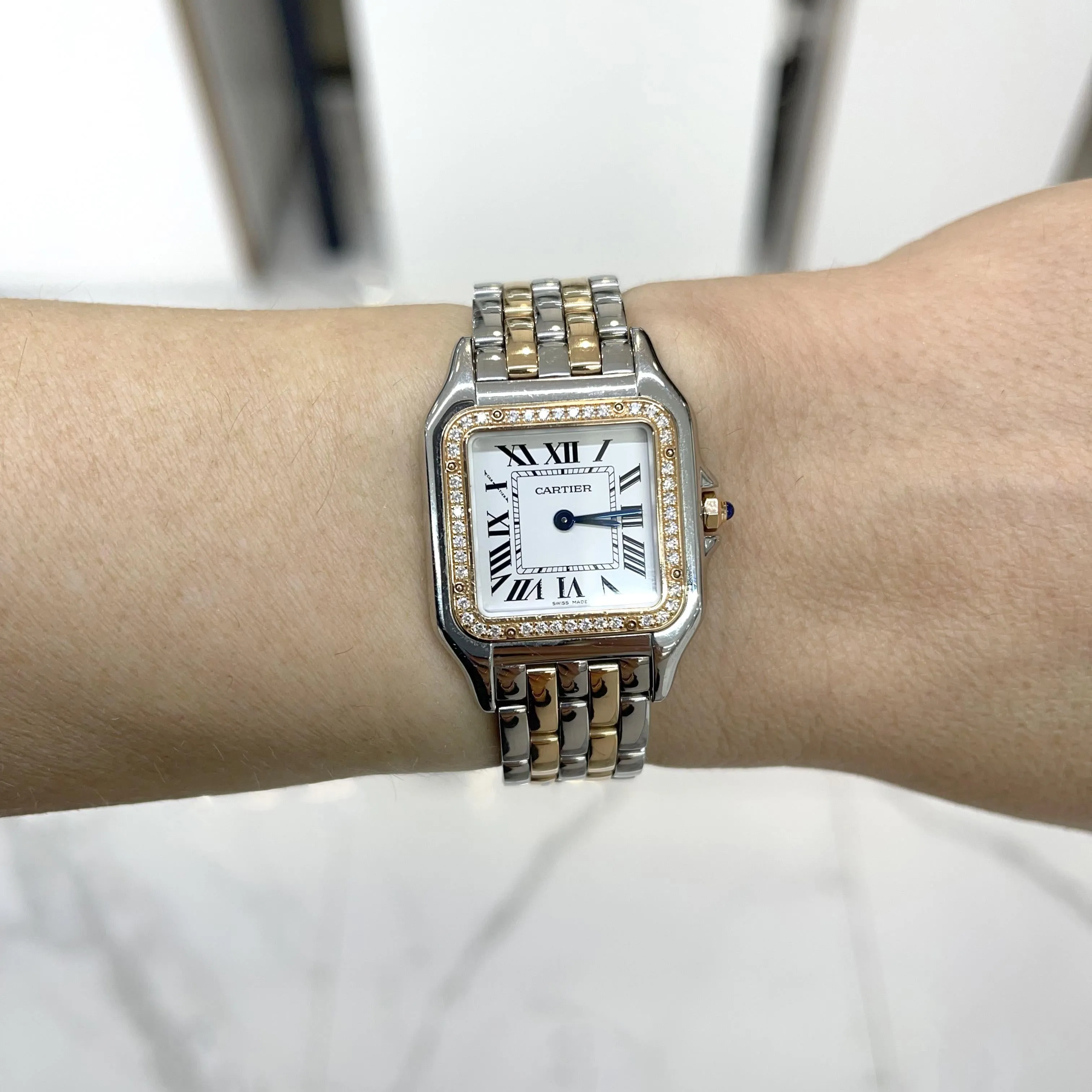 Cartier Panthere W3PN0007 4119 Medium 29MM Diamond Bezel Rose Gold & Stainless Steel Ladies Watch