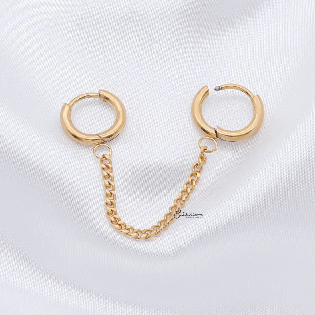 Chain Linked Round Clicker Ear Hoops - Gold