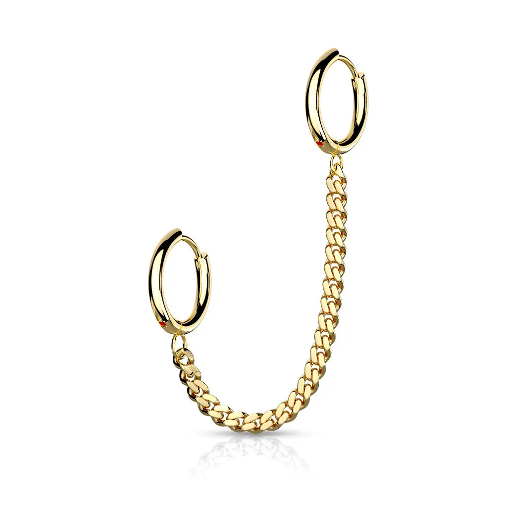 Chain Linked Round Clicker Ear Hoops - Gold