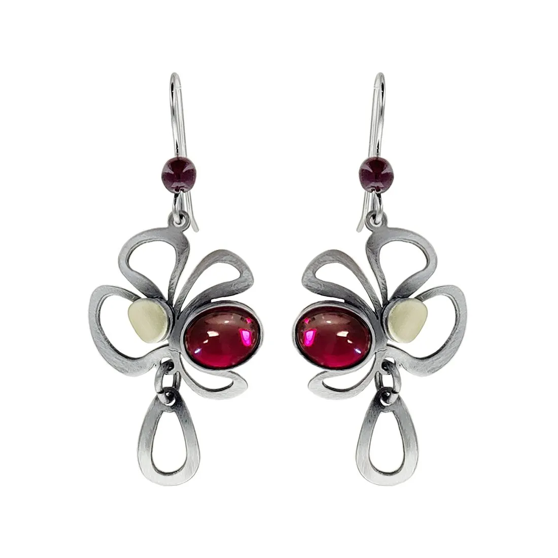 Christophe Poly Silver Red Flower Blossom Earrings