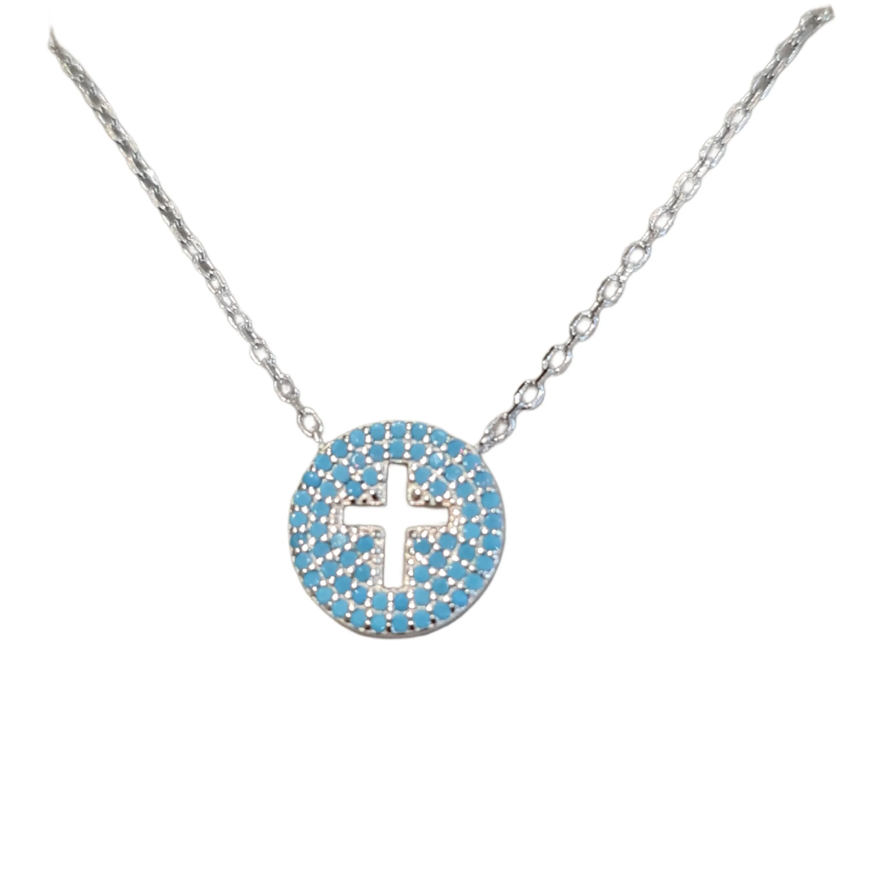 Chrystalla Cross necklace bracelet  Blue Silver