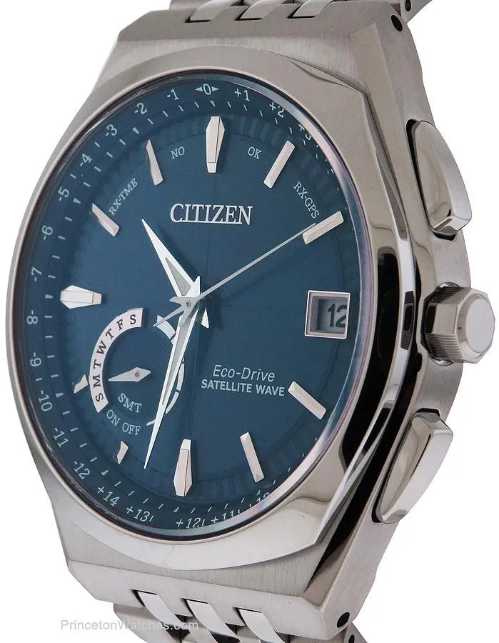 Citizen Mens Eco-Drive Satellite Wave - Blue Dial - Day/Date - World Time - 100m