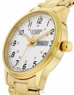 Citizen Quartz Mens Day/Date - Gold Tone and White Dial - Expansion band