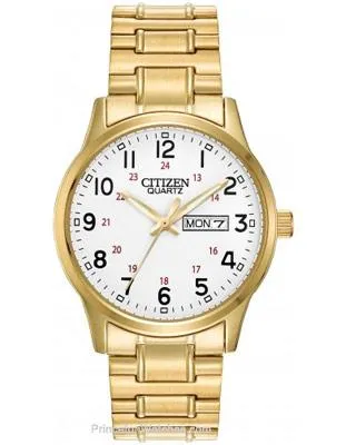 Citizen Quartz Mens Day/Date - Gold Tone and White Dial - Expansion band