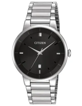 Citizen Quartz Mens Watch - Black Dial - Steel Case & Bracelet - Date Window