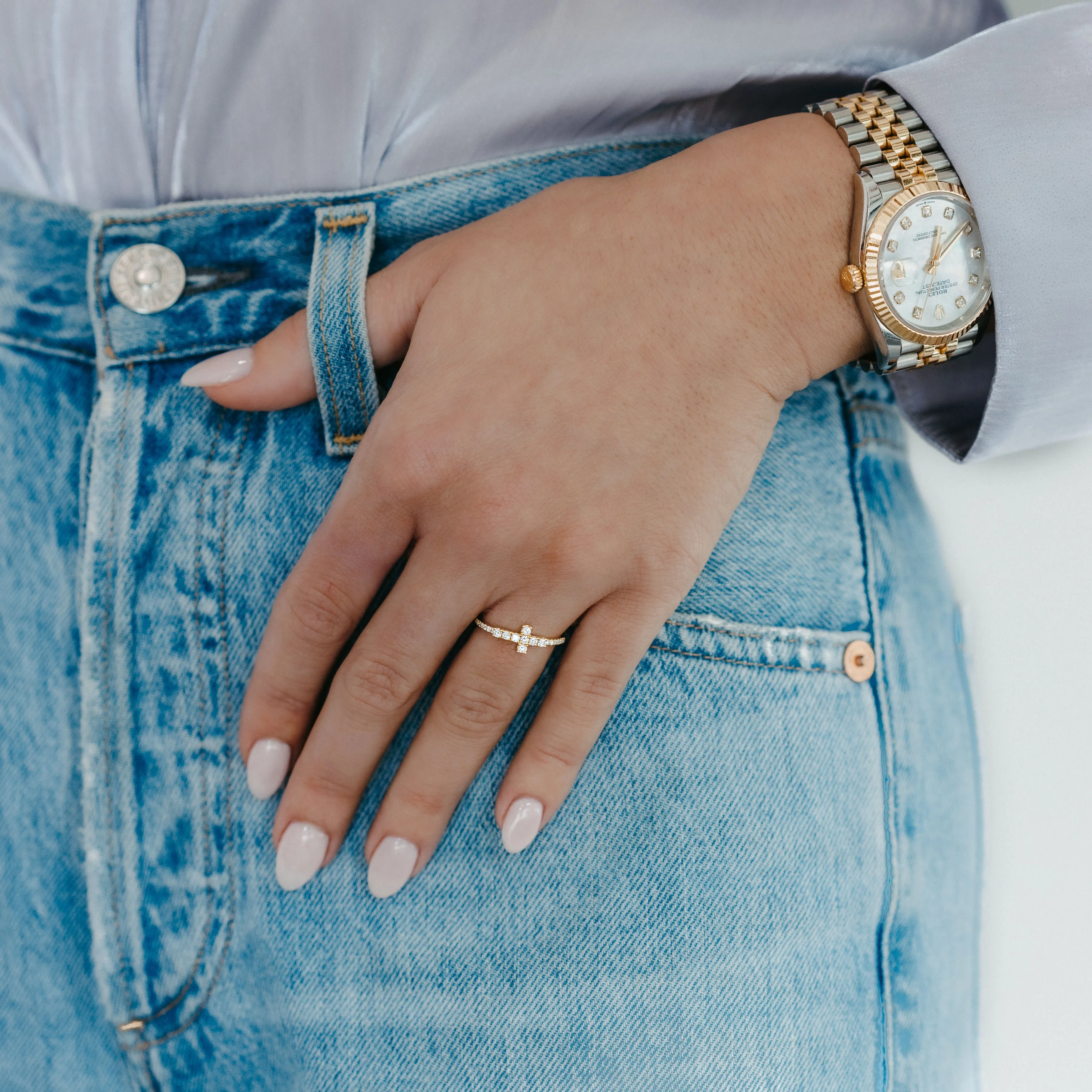 Classic East West Diamond Cross Ring