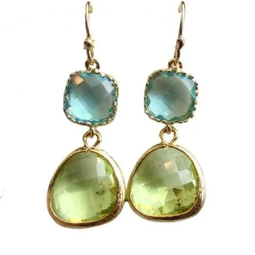 Classic Simple Gold Color Peridot Drop Earrings