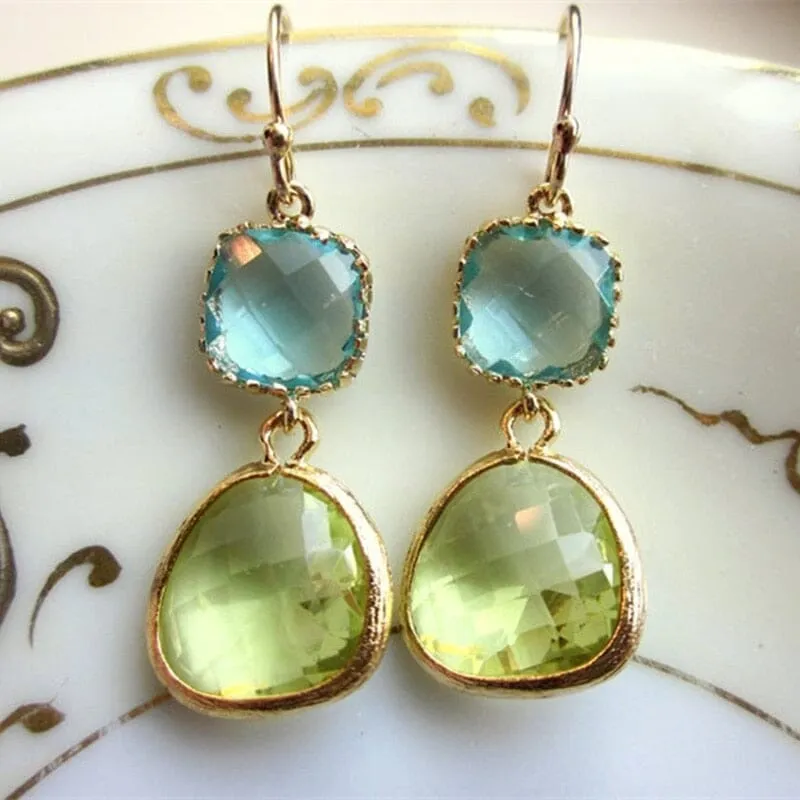 Classic Simple Gold Color Peridot Drop Earrings