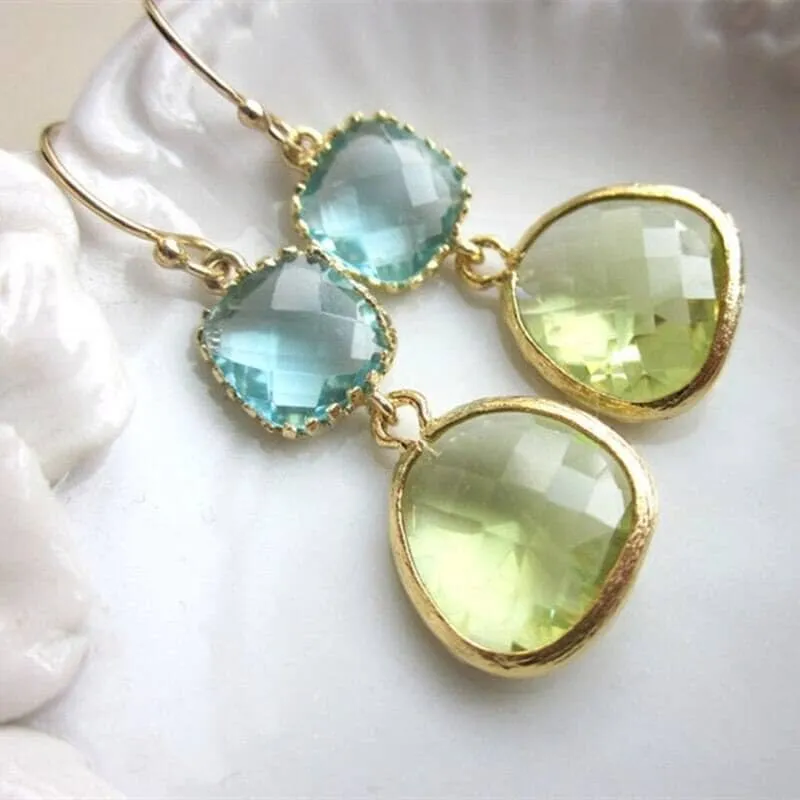 Classic Simple Gold Color Peridot Drop Earrings