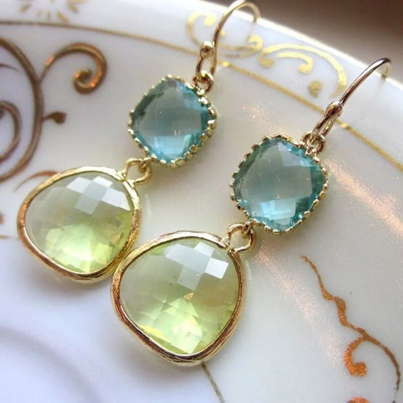 Classic Simple Gold Color Peridot Drop Earrings