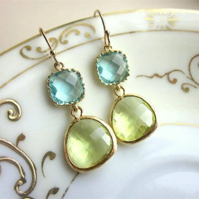 Classic Simple Gold Color Peridot Drop Earrings