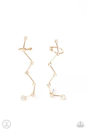 CONSTELLATION Prize Gold and White Rhinestone Ear Crawler Earrings - Paparazzi Accessories