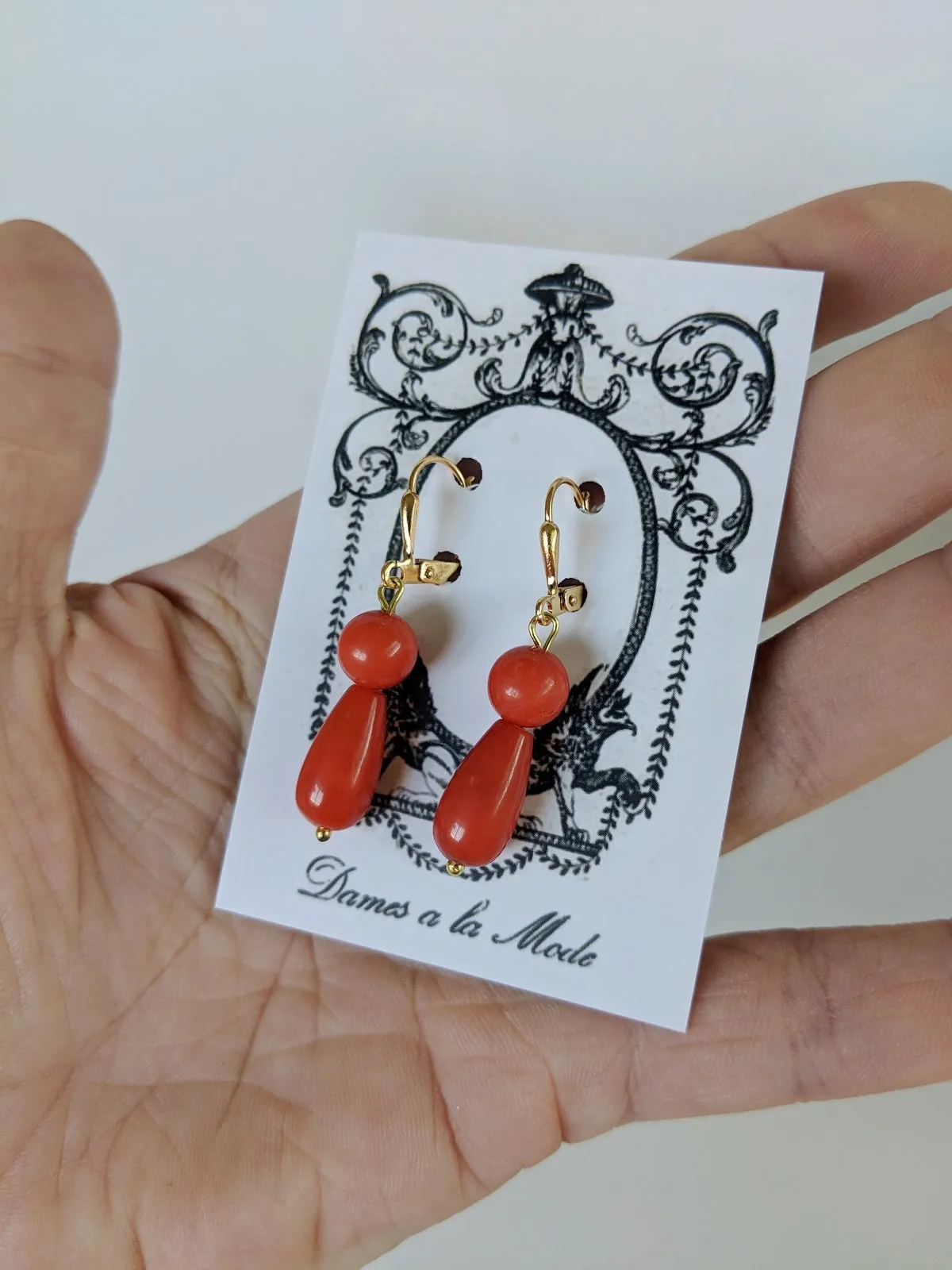 Coral Earrings - Faux 2-stone dangles