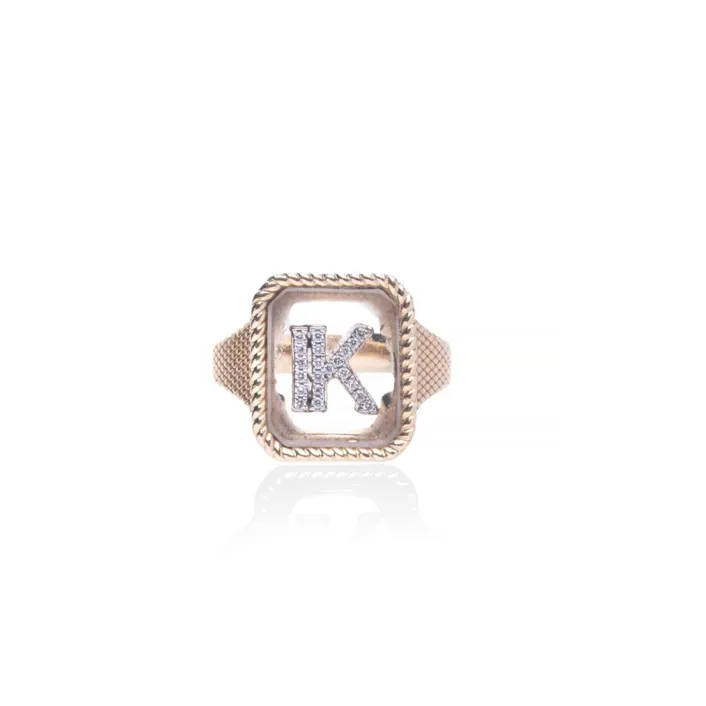 Crystal Plate Ring with Diamond Initial