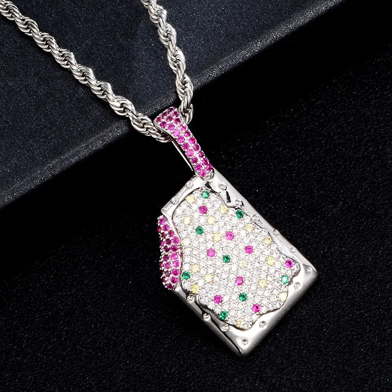 Cubic-Zirconia-Studded Ice Cream Bling Hip-hop Pendant Necklace