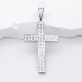 CZ Paved Stainless Steel Cross Pendant - Silver