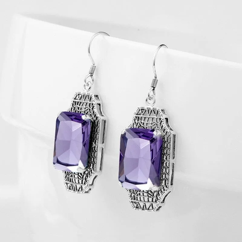 Designer Luxury Amethyst Long Drop Earrings