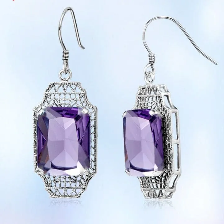 Designer Luxury Amethyst Long Drop Earrings