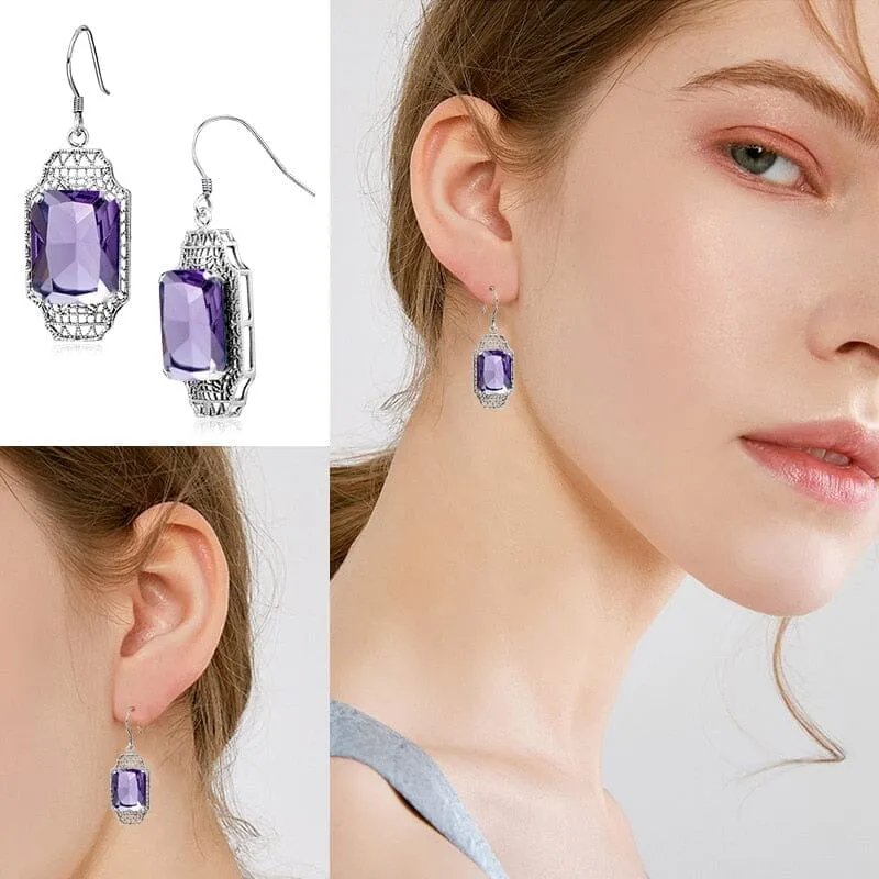 Designer Luxury Amethyst Long Drop Earrings