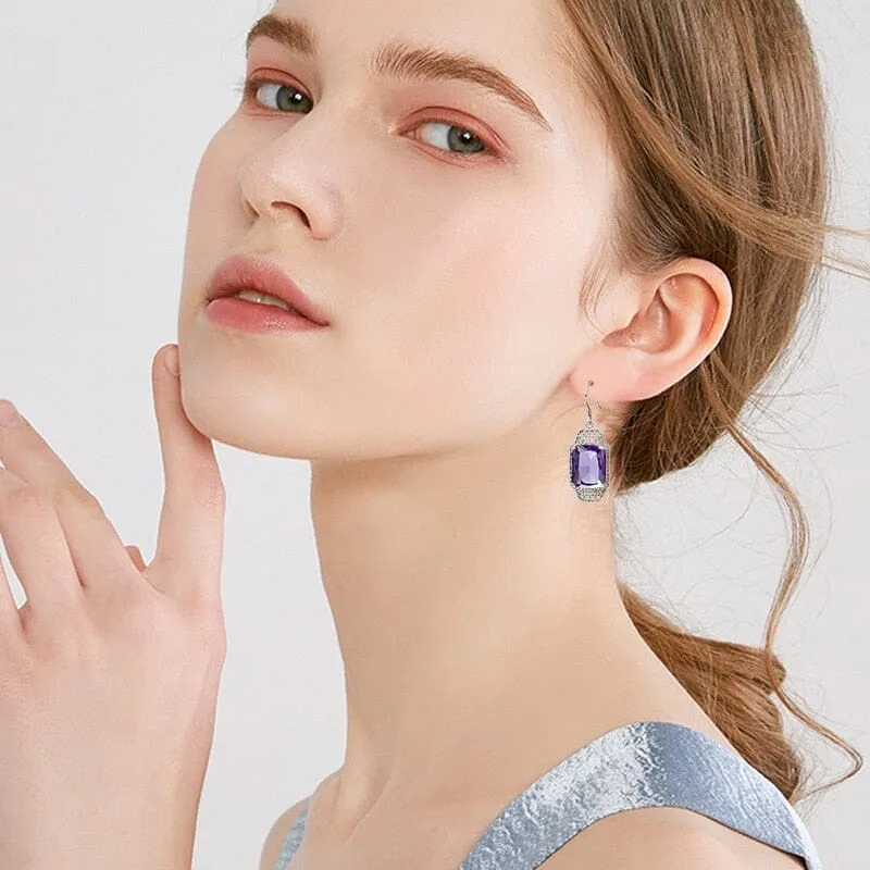 Designer Luxury Amethyst Long Drop Earrings