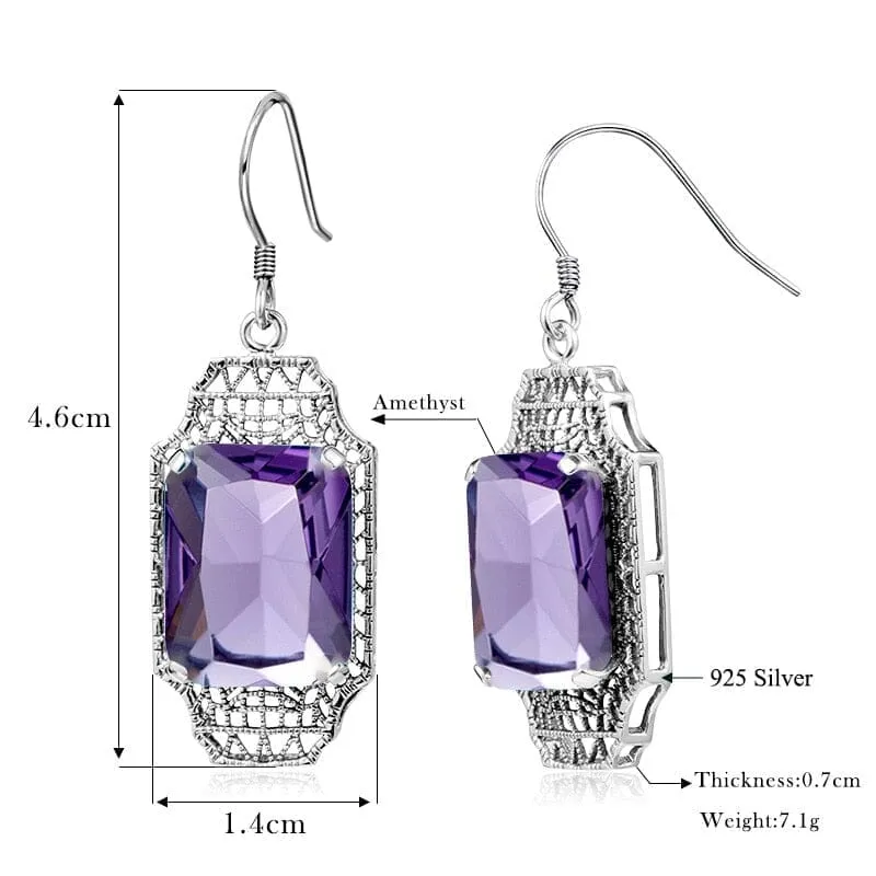 Designer Luxury Amethyst Long Drop Earrings