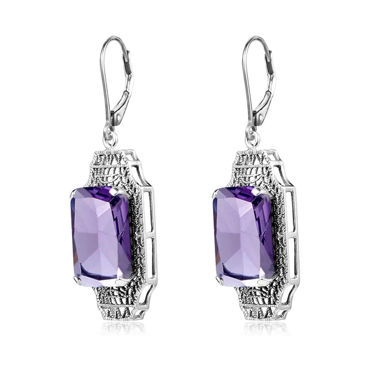 Designer Luxury Amethyst Long Drop Earrings