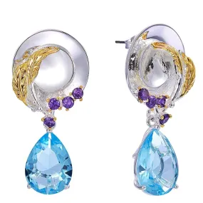 Designer Two-Tone Ocean Blue Water Drop Zircon Cruise Island Earrings