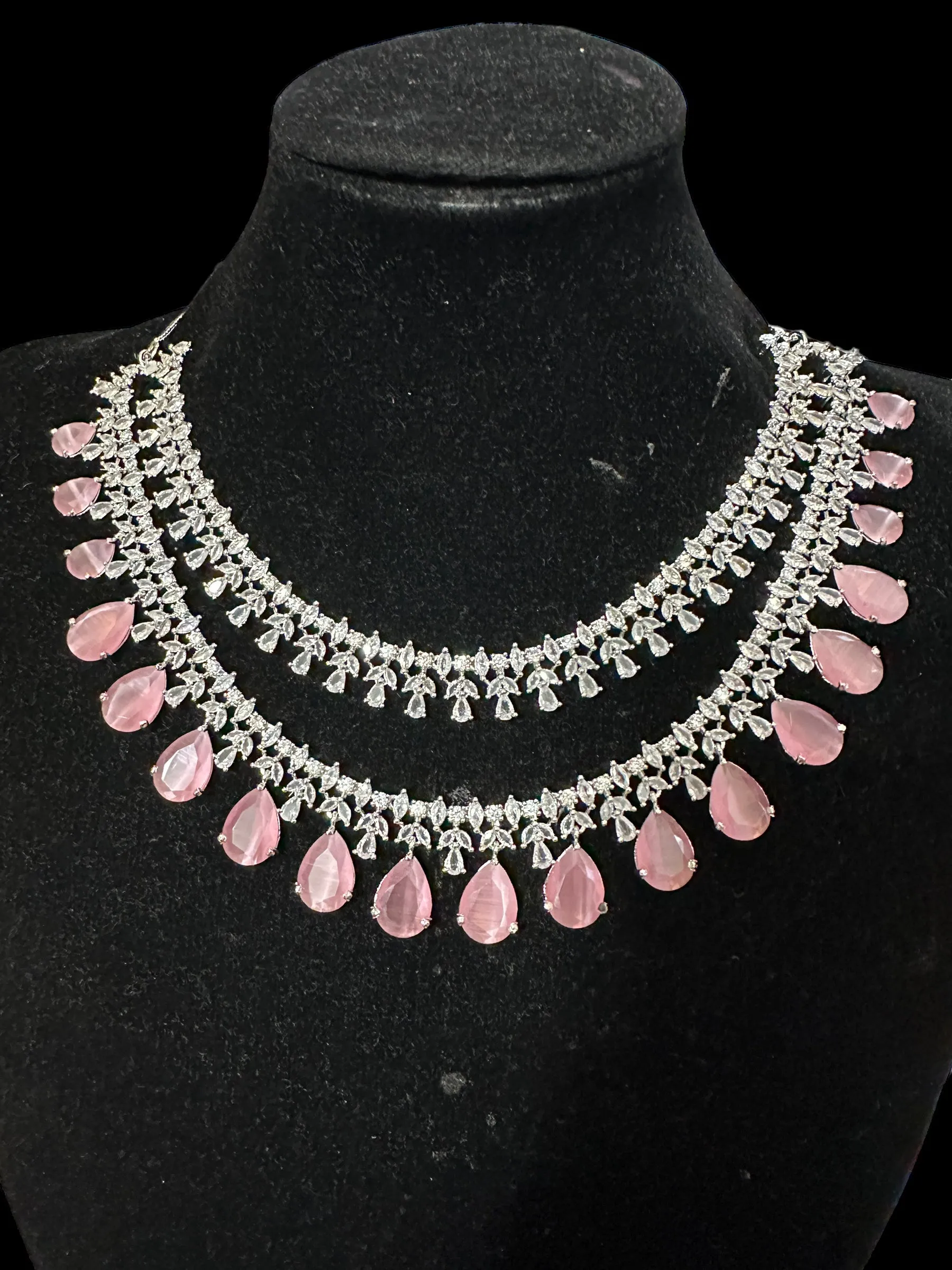 DNS128 Alin Cz necklace set in pink - silver plated ( READY TO SHIP )