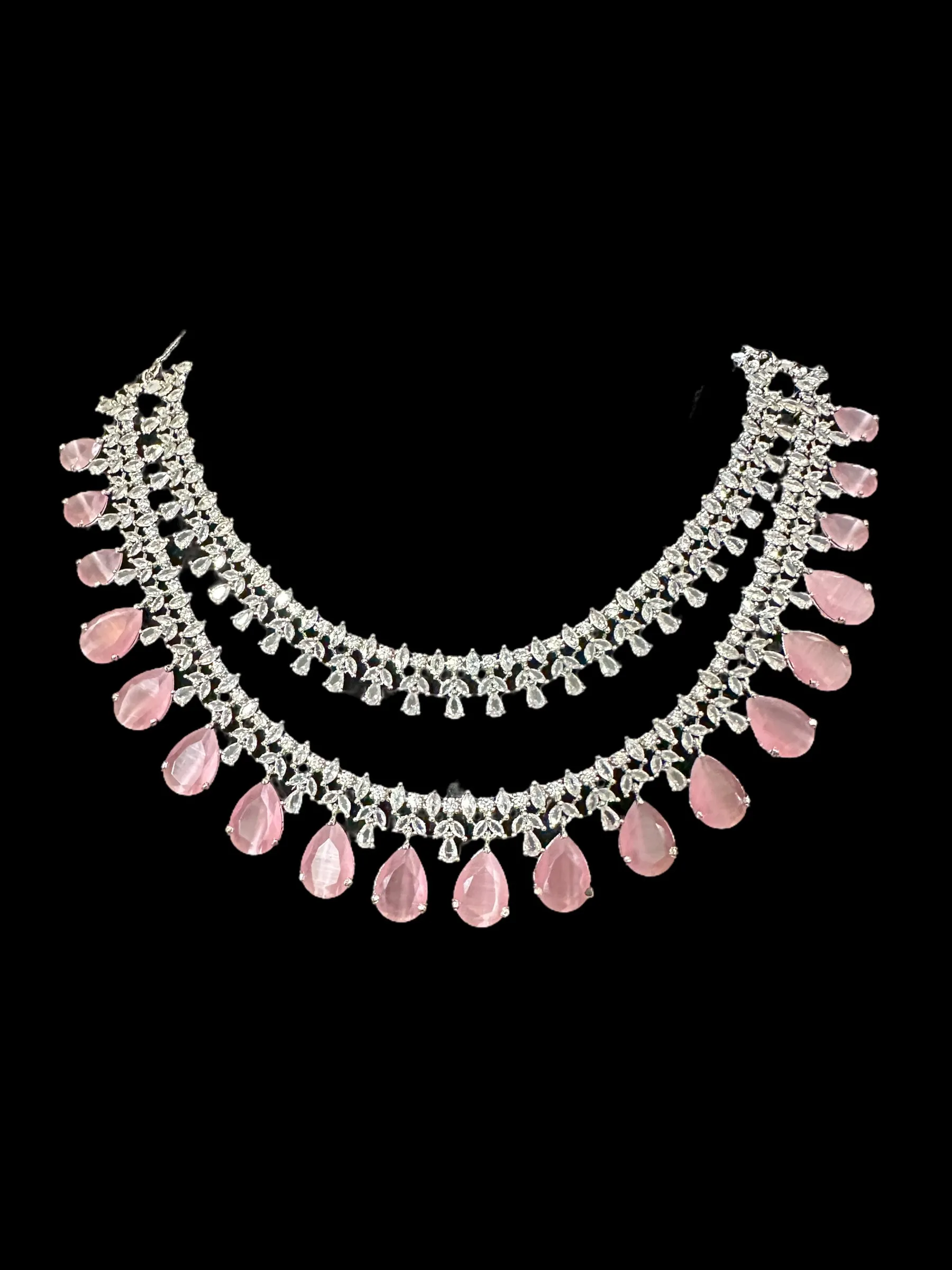 DNS128 Alin Cz necklace set in pink - silver plated ( READY TO SHIP )