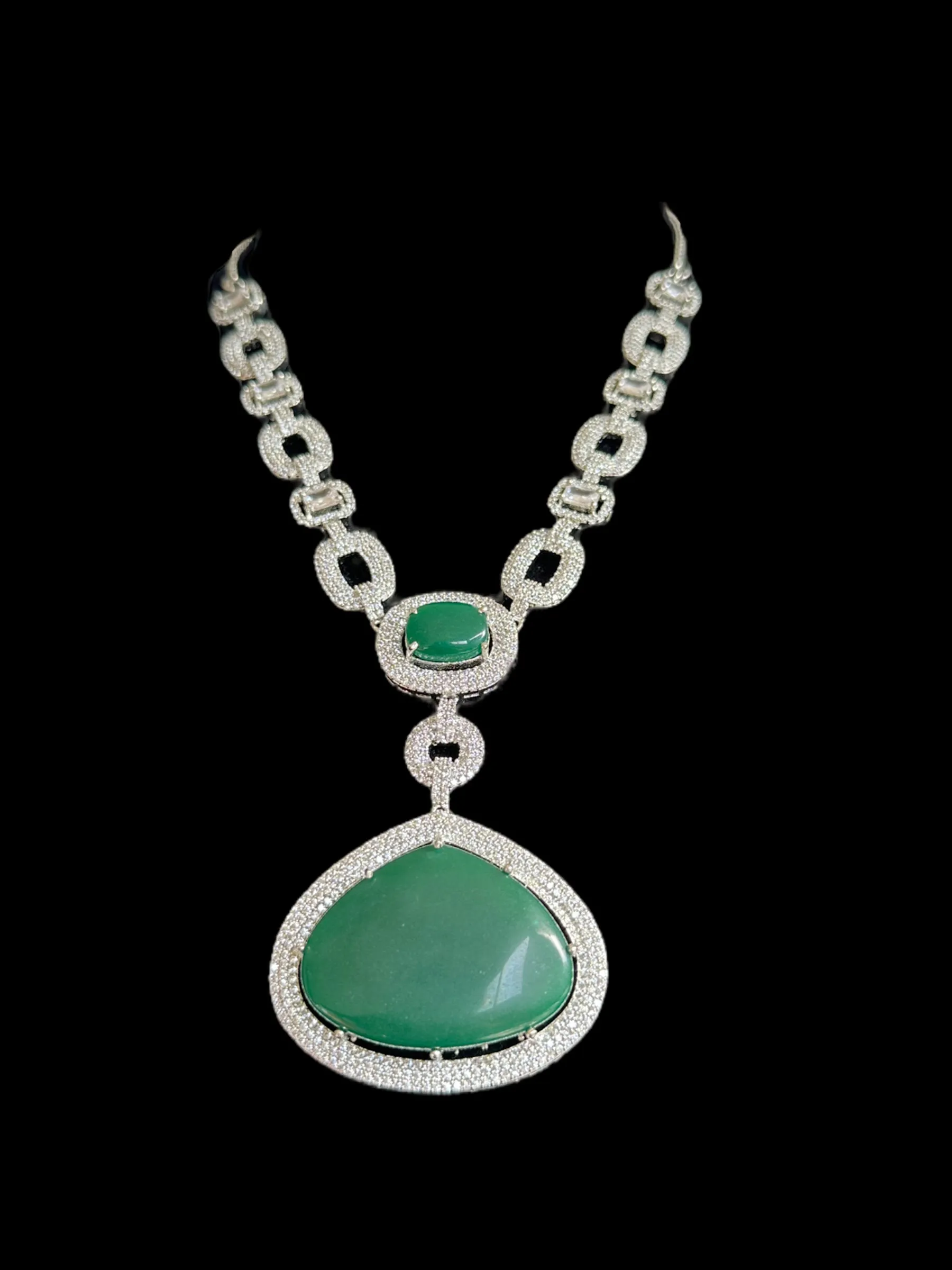 DNS99 CZ necklace set in green   - silver plated ( READY TO SHIP )