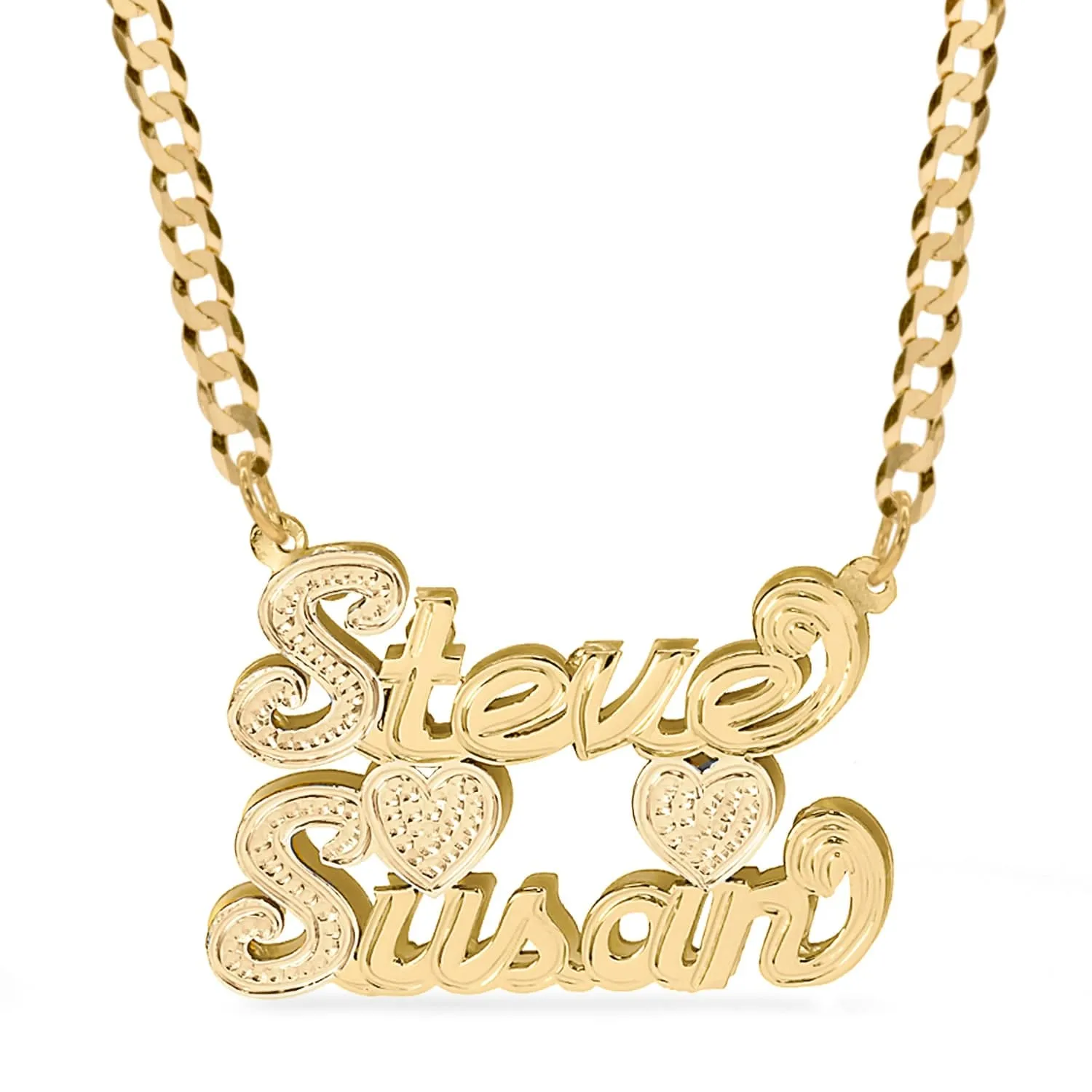 Double Plated Couples Name Necklace with Cuban chain