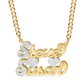 Double Plated Couples Name Necklace with Cuban chain