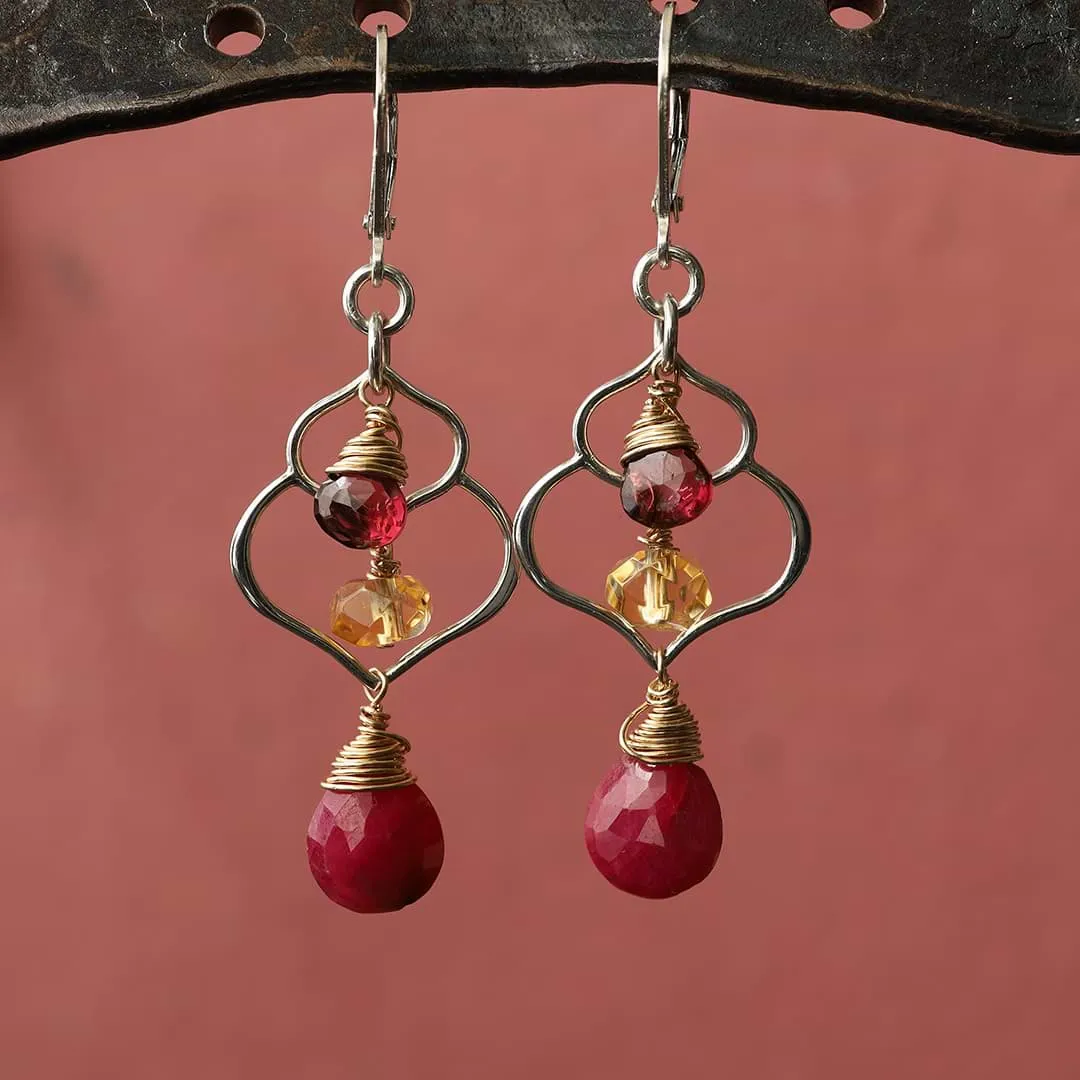 Dreaming of Bali - Ruby, Garnet, and Citrine Chandelier Earrings