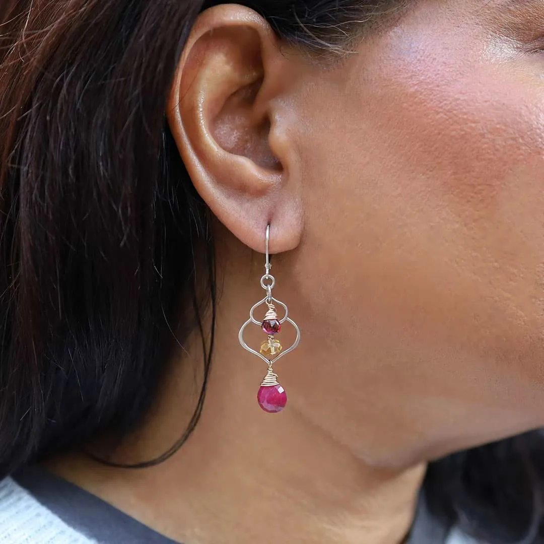 Dreaming of Bali - Ruby, Garnet, and Citrine Chandelier Earrings