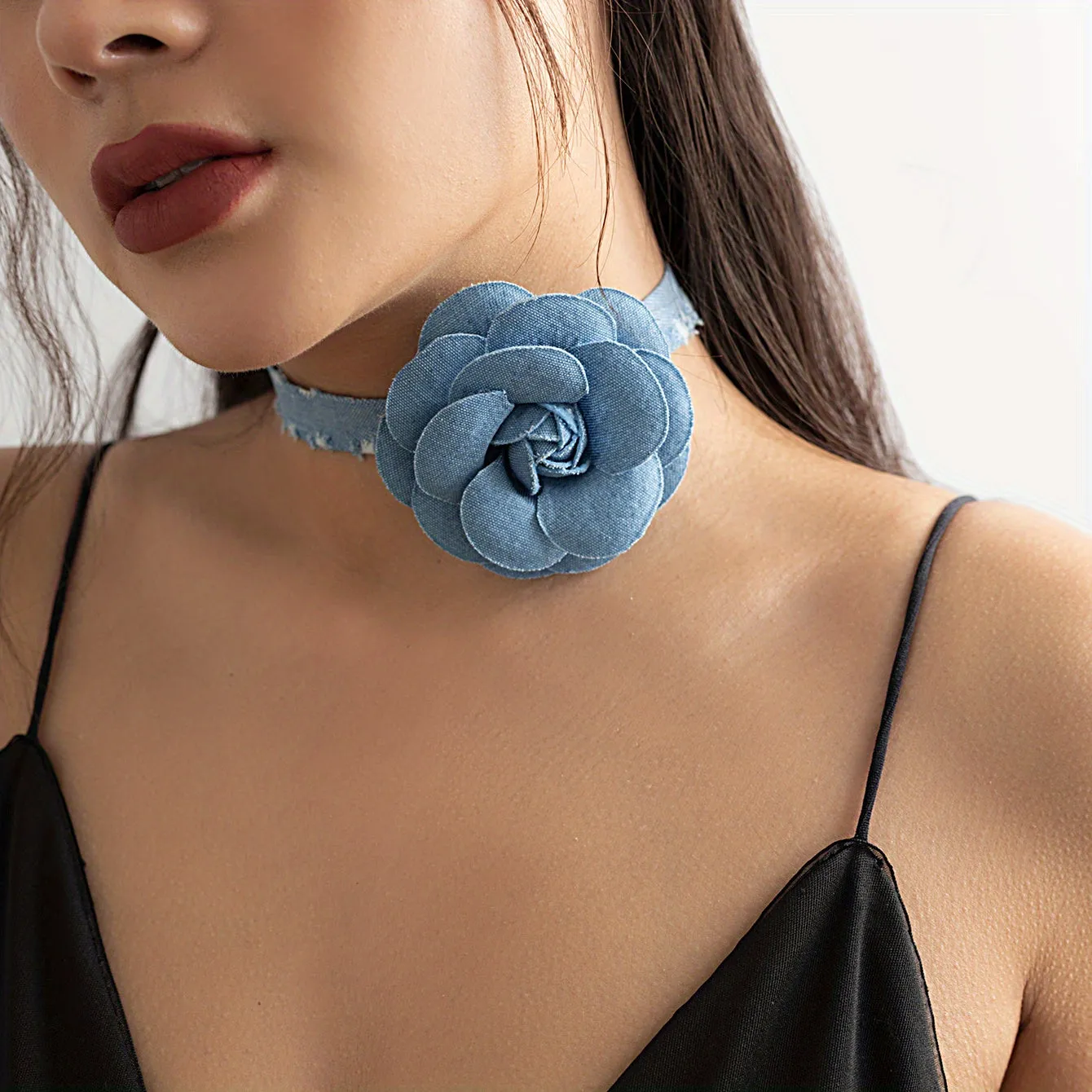 Elegant French Blue Phantom Flower Necklace & Romantic Bracelet Wristband