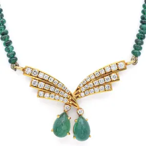 Estate 18K Yellow Gold Emerald & 1.24 TCW Diamond Beaded Necklace