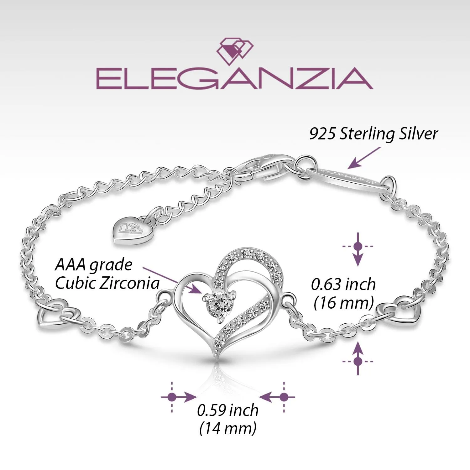 Eternity Double Heart Bracelet Sterling Silver