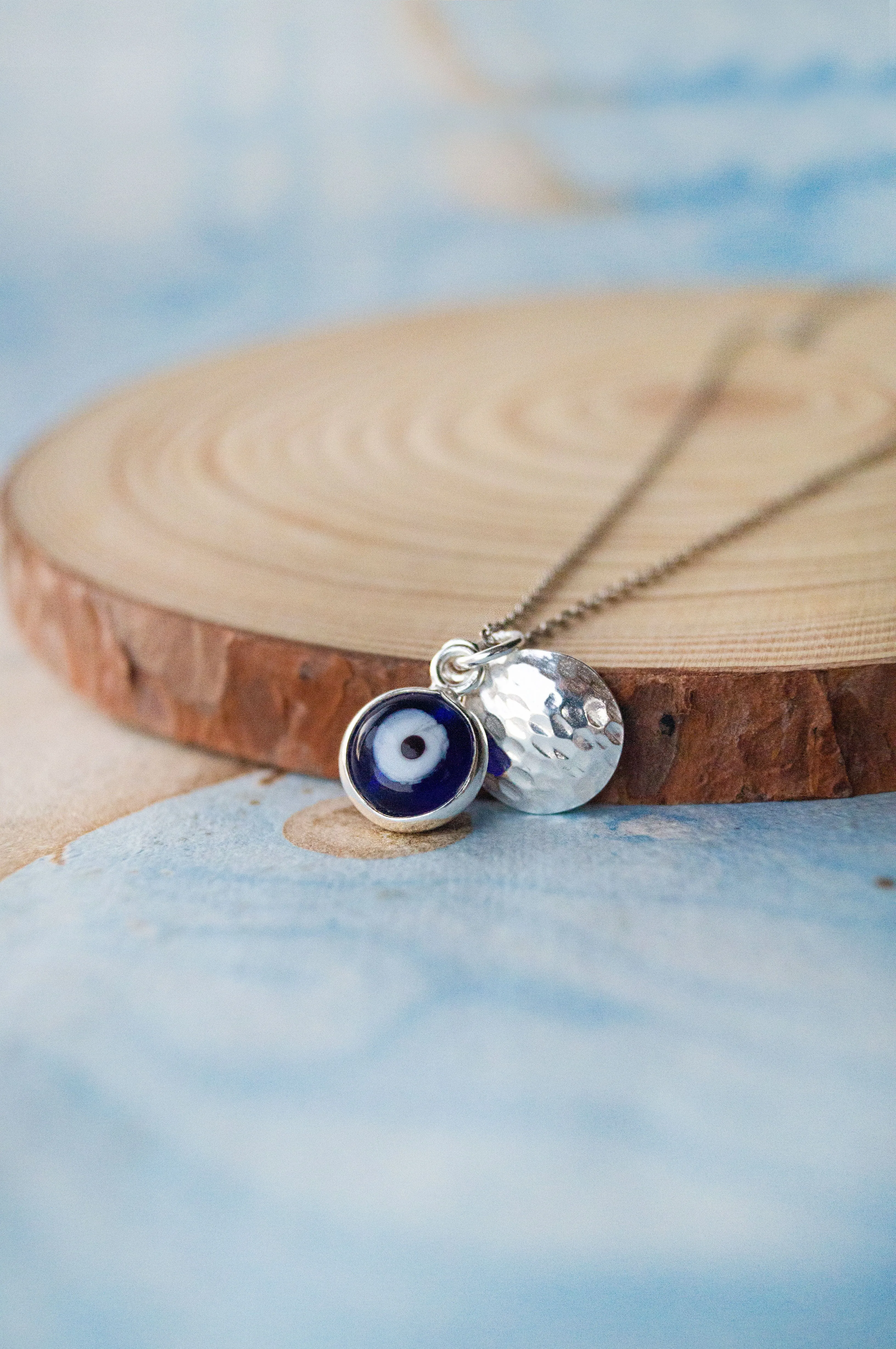 Evil Eye Sterling Silver Charm Pendant With Chain