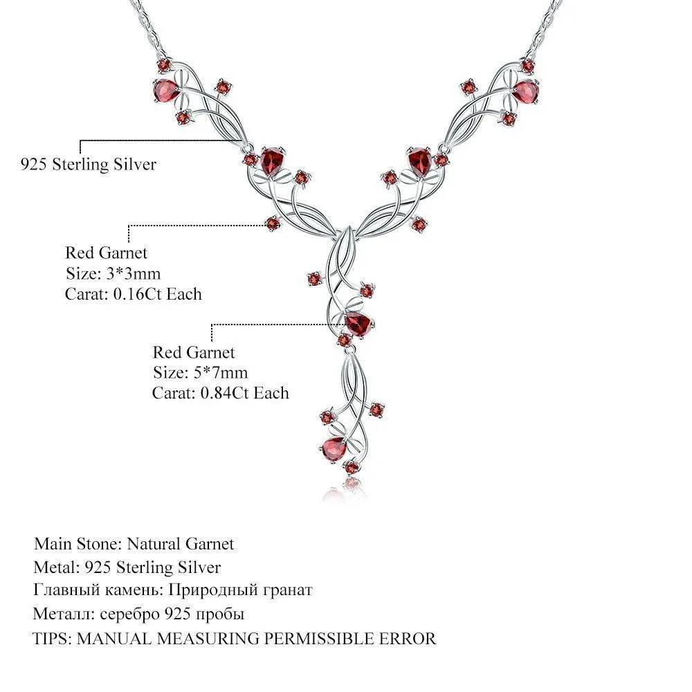 FB257 925 Sterling Silver Red Garnet Gemstone Necklace Charm Jewelry