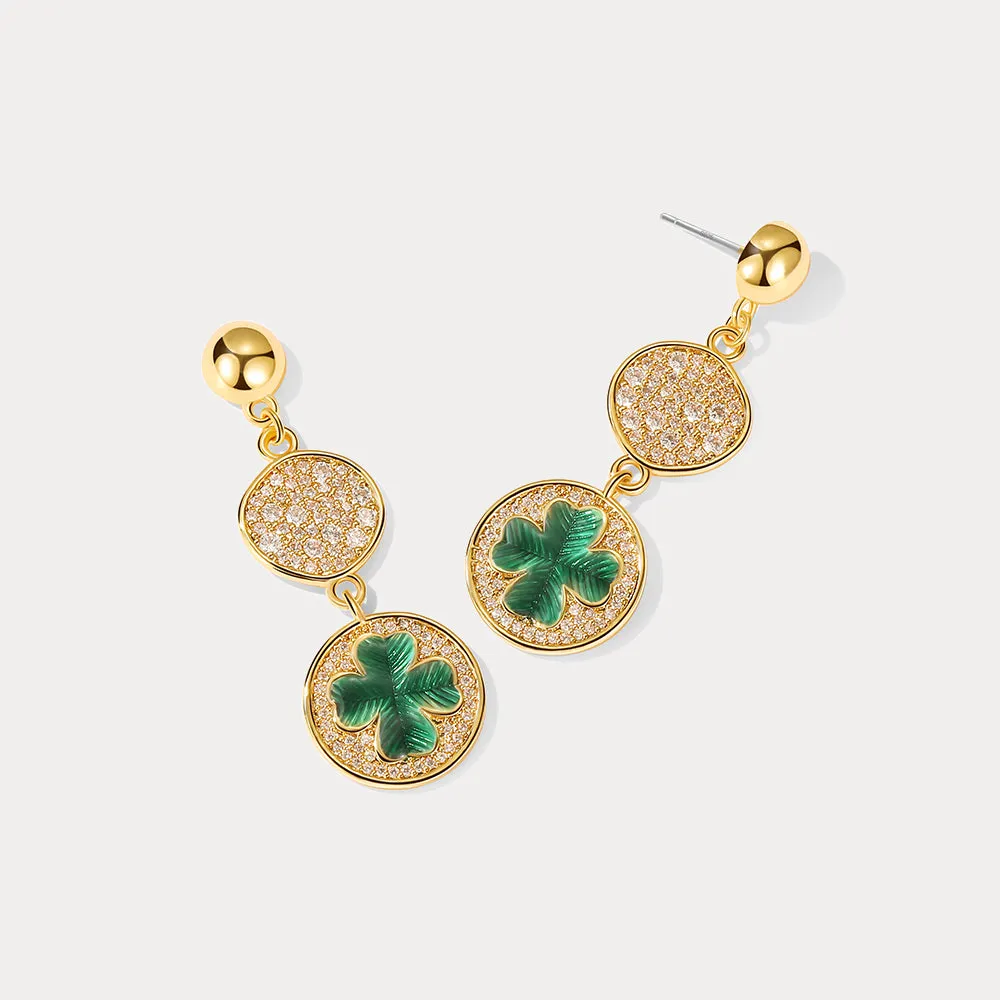 Four-leaf Clover Coin Post Earrings