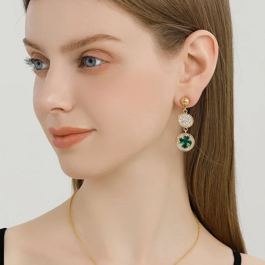 Four-leaf Clover Coin Post Earrings