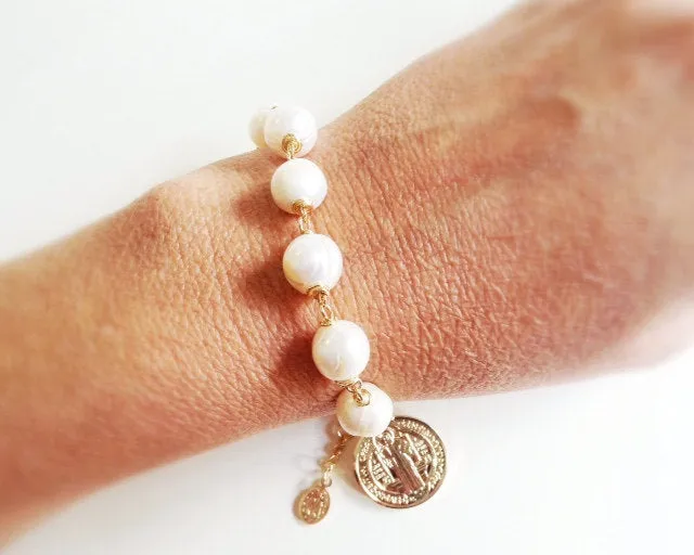 Fresh Water Pearls Adjustable Saint Benedict Bracelet