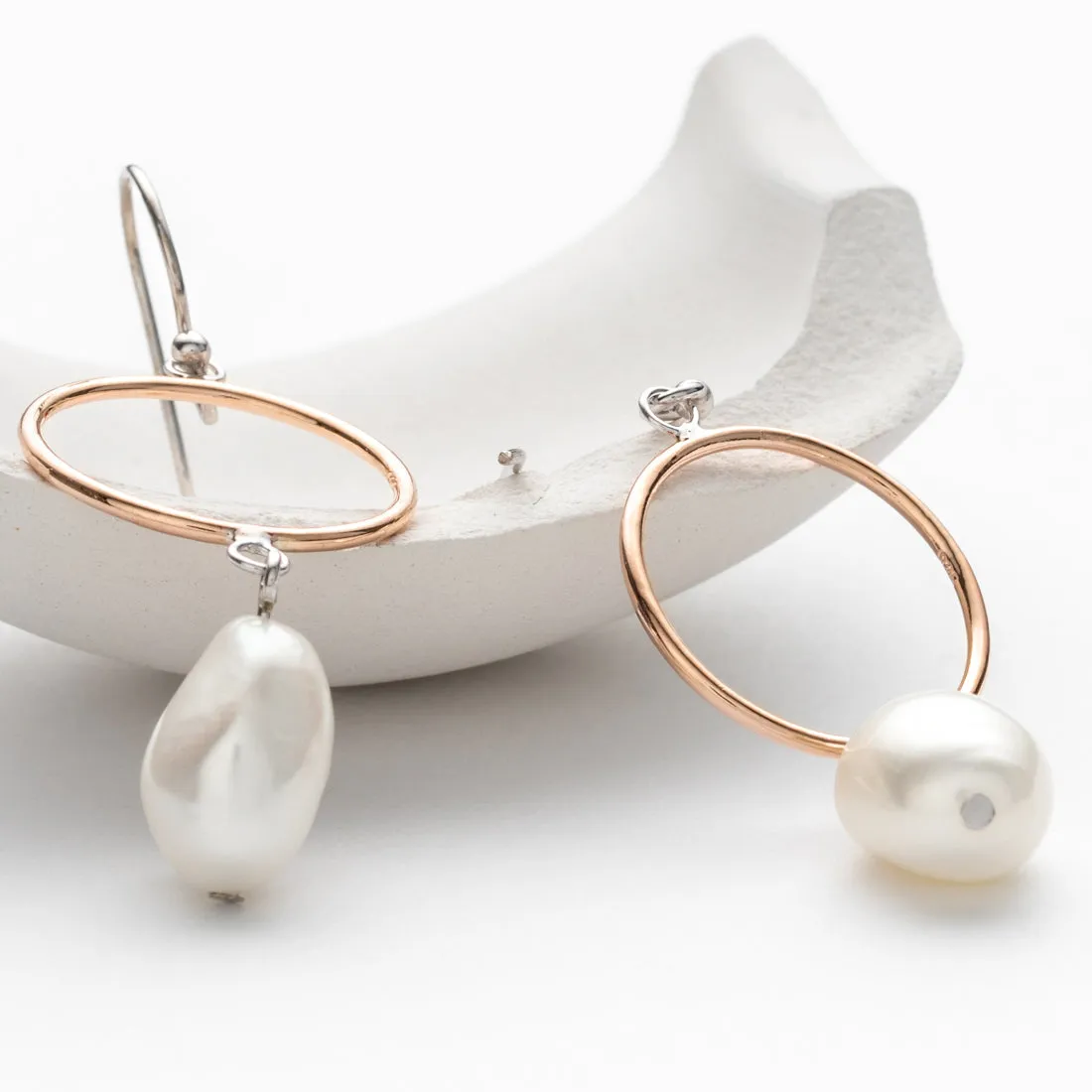 Freshwater Cultured Pearl Ring Drop Earrings in Sterling Silver