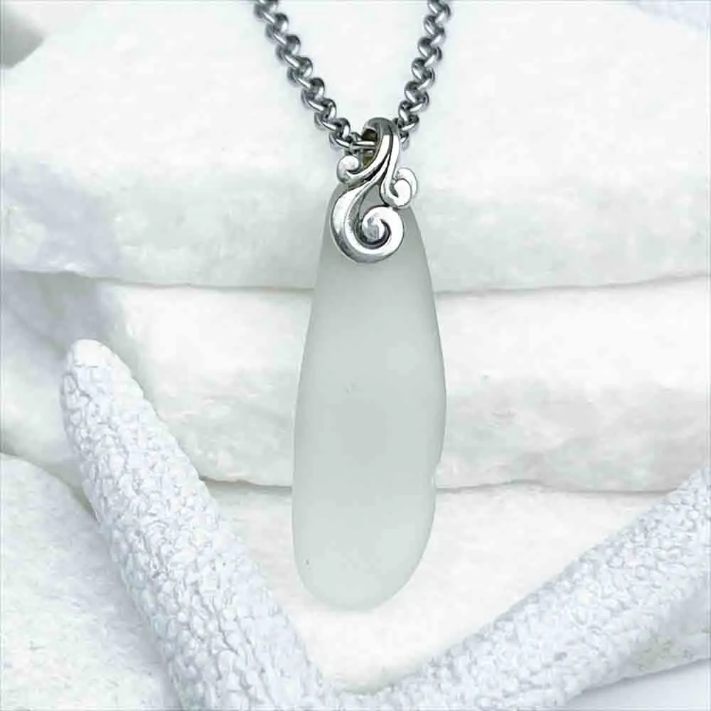 Frozen Crystal Clear Sea Glass Pendant | #5197