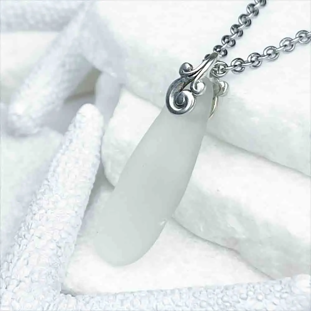 Frozen Crystal Clear Sea Glass Pendant | #5197