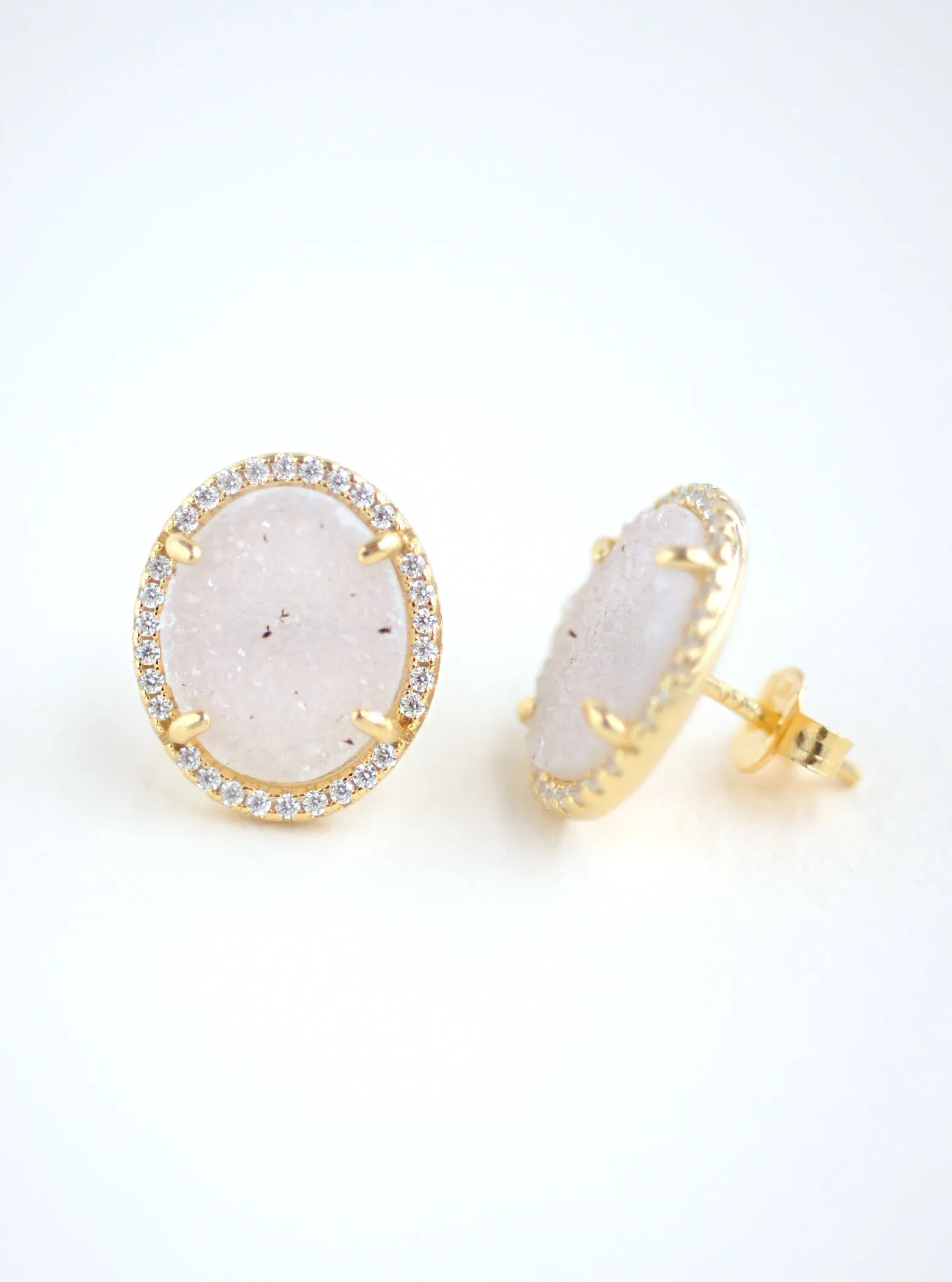 Glitter Druzy Oval Stud Earrings